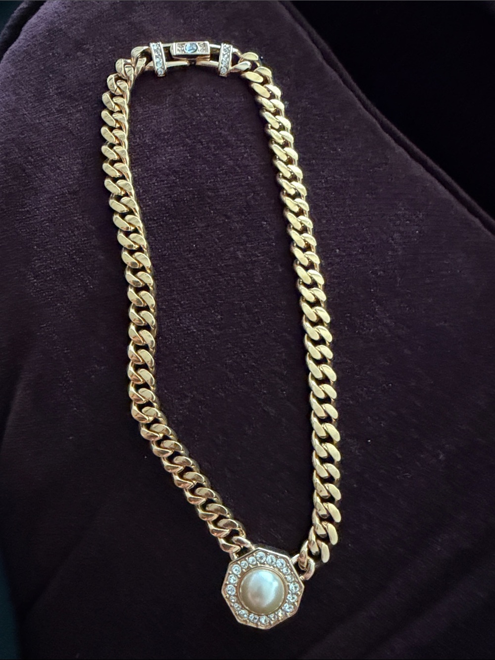 Gold-Tone Pearl Medallion Chain Necklace